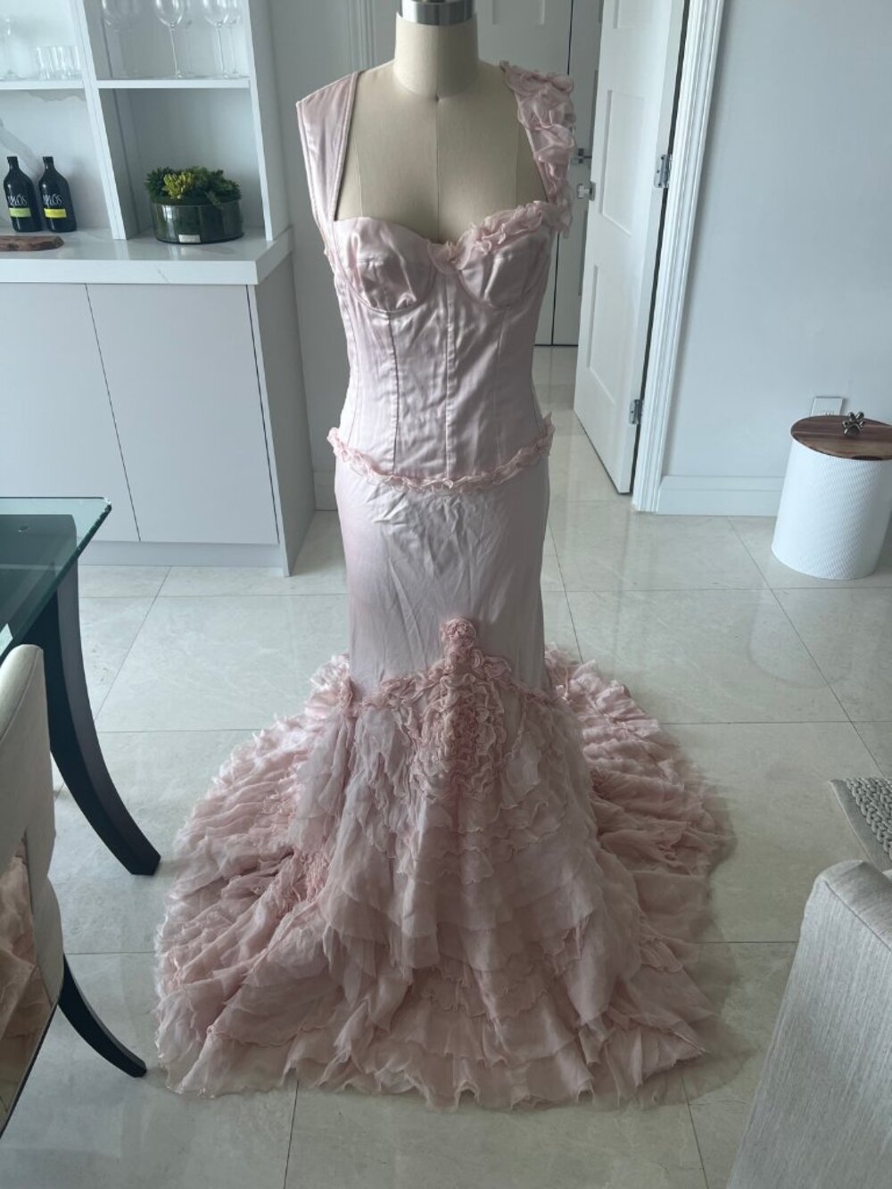 Ermanno Scervino Blush Pink Silk Ruffle Mermaid Gown IT 42